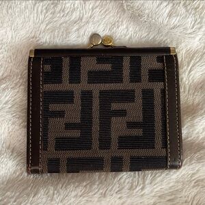 Authentic Fendi Zucca Kiss Lock Coin Wallet